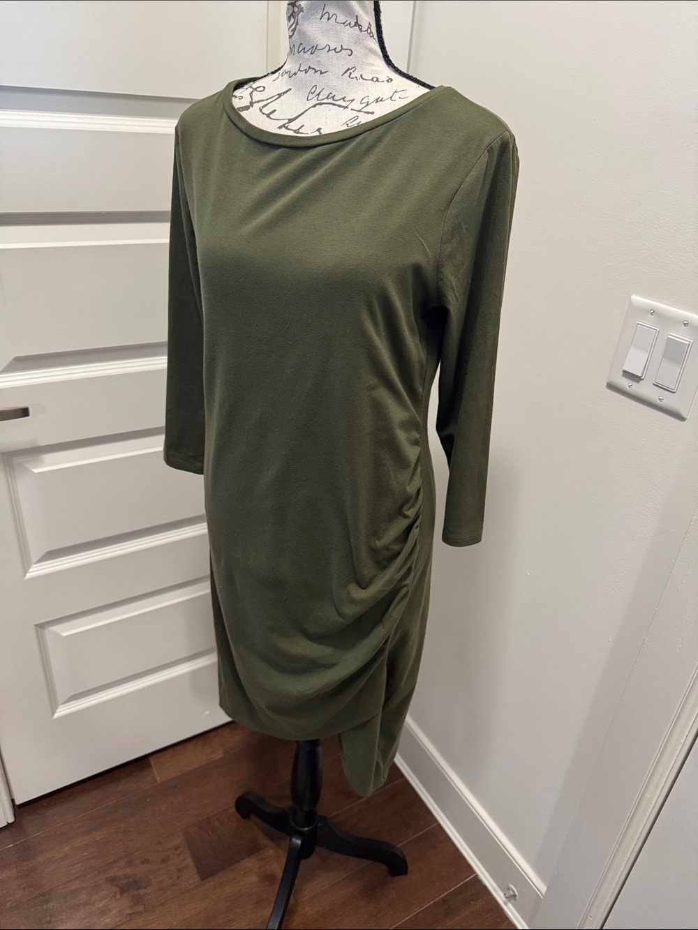 Worthington Olive Green Ruched Side Midi Dress